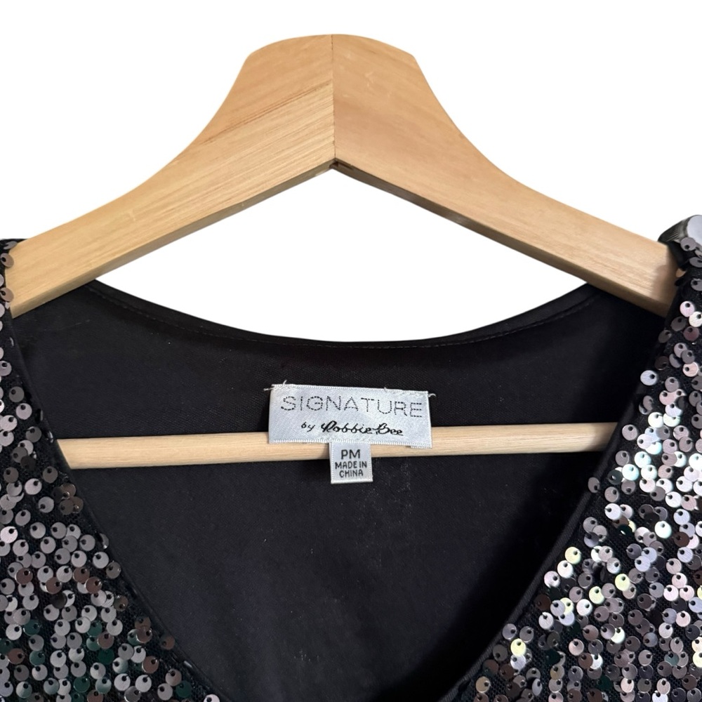 NWT Signature by Robbie Bee Macy’s Black Silver Sequin Dress Petite Medium - Picture 3 of 6
